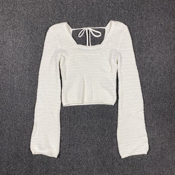 Hollister Women's Crochet Knit Pull Over Sweater Ivory Long Bell Sleeve Size XS - Picture 1 of 4